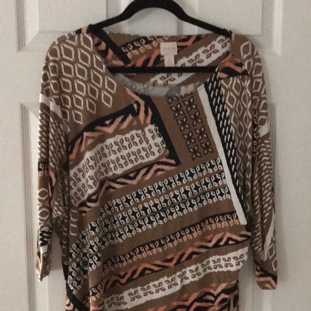 Tribal Print Brown Top. Chicos size 3